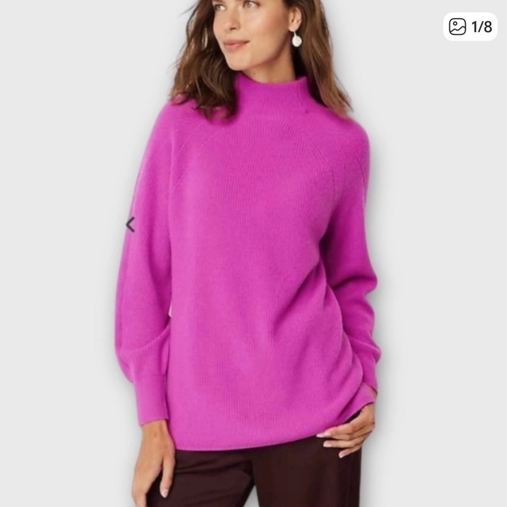 J. Jill Vibrant Fuchsia Mock-Neck Cashmere Sweater Size Medium